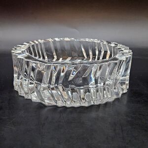 Clear Heavy Cut Crystal Glass Ashtray Trinket Bowl Chevron Zig-Zag Pattern